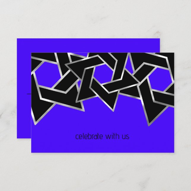 Bar Mitzvah Silver Black Star von David Einladung (Vorne/Hinten)