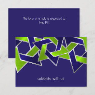 Bar Mitzvah Silver Blue Lime Green Star von David Einladung