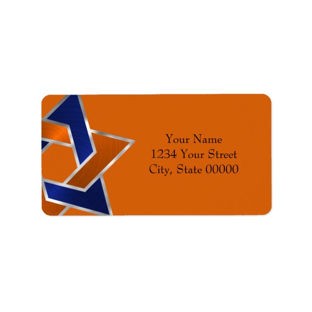 Bar Mitzvah Silver Blue Orange Star des David-Labe Adressaufkleber (Vorne)