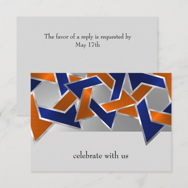 Bar Mitzvah Silver Blue Orange Star von David RSVP Karte (Vorne/Hinten)