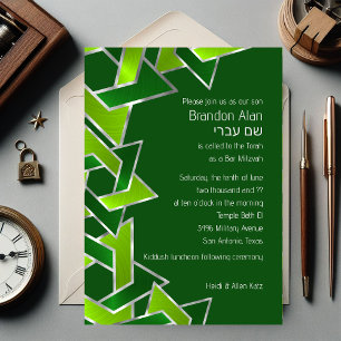 Bar Mitzvah Silver Lime Green Star von David Einladung