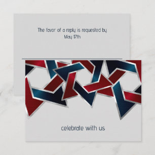 Bar Mitzvah Silver Navy Blue Red Star of David Einladung