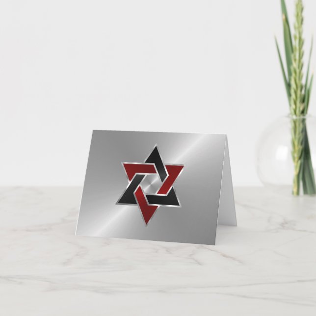 Bar Mitzvah Silver Red Black Star von David Dankeskarte (Vorderseite)