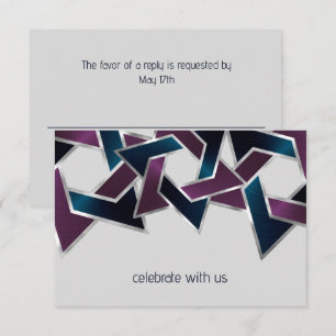 Bar Mitzvah Silver Teal Purple Star of David Einladung