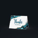 Bar Mitzvah Simple Modern Turquoise Agate Script Dankeskarte<br><div class="desc">Vergewissern Sie sich, dass Ihr Lieblings-Bar Mitzvah zeigt seine Wertschätzung für alle, die seine Meilenstein-Veranstaltung unterstützt! Versenden Sie diese coole, einzigartige, moderne, personalisierte Dankeschön-Karte. Türkisblaue handgeschriebene Schrift und kühn, sans serif Typografie überlagern einen schlichten, weißen Hintergrund mit türkisfarbenen, agatfarbenen Felsen, die mit goldenen Venen aus Imitat bestickt sind. Zusätzliche türkisblaue...</div>