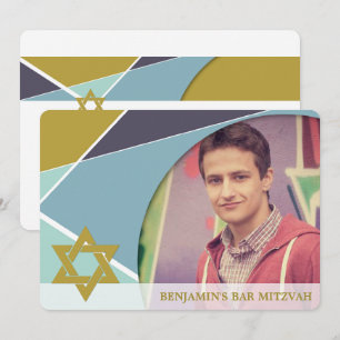 Bar Mitzvah Star des geometrischen Fotos David ein Einladung