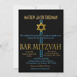 Bar Mitzvah   Star of David   Schwarz Einladung