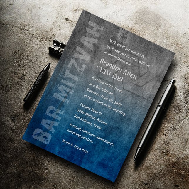 Bar Mitzvah Star von David Blue Grunge Einladung (Von Creator hochgeladen)