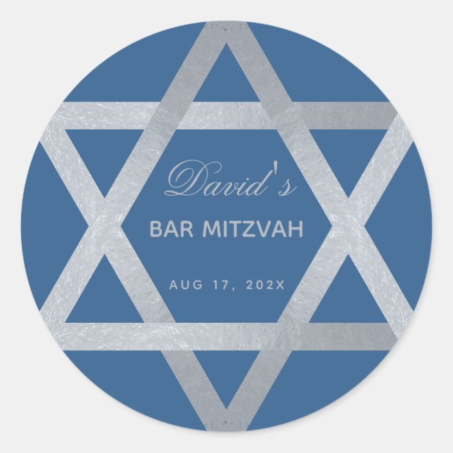 Bar Mitzvah Star von David Classic Blue Imitats Si Runder Aufkleber (Vorderseite)