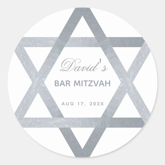 Bar Mitzvah Star von David Imitats Silver Gray Scr Runder Aufkleber (Vorderseite)