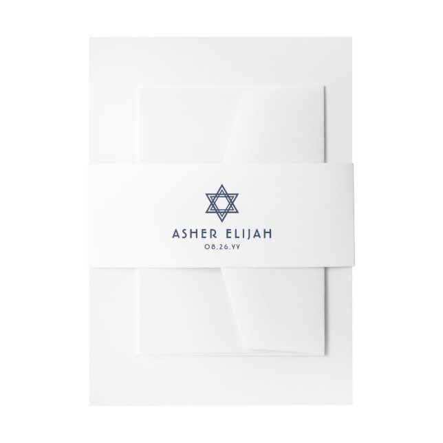 Bar Mitzvah Star von David Minimal Navy Blue White Einladungsbanderole (Vorderseite Beispiel)