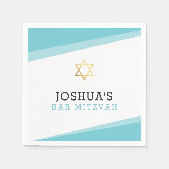 BAR MITZVAH Stern schlicht und modern türkisblau Serviette (Vorderseite)