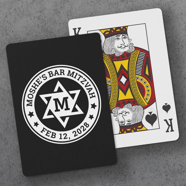 Bar mitzvah Stern von David schwarz jede Farbe Mon Spielkarten (Bar mitzvah Star of David black any color monogram Playing Cards)