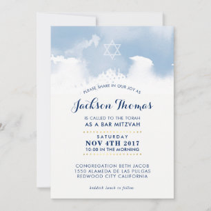 BAR MITZVAH-Stilftige, blass blaue Wasserfarbe lad Einladung
