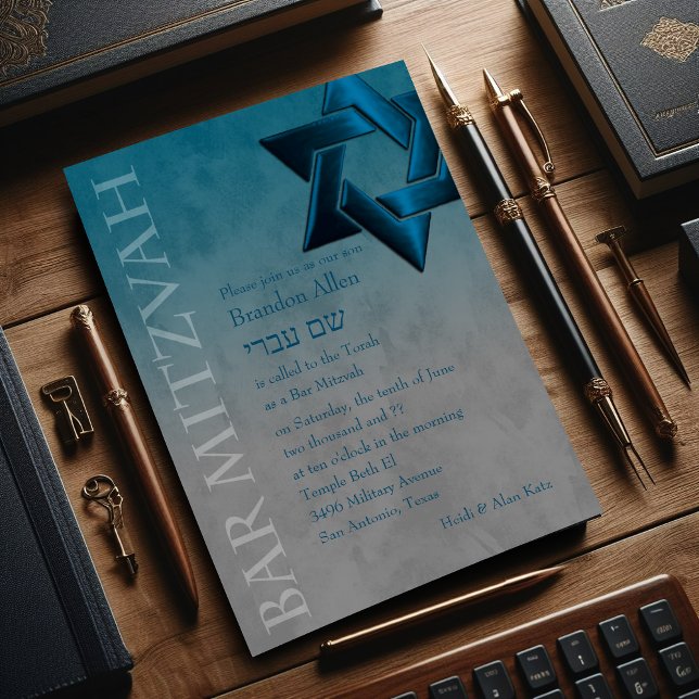 Bar Mitzvah Stylish Aquamarin Blue Star von David  Einladung (Von Creator hochgeladen)
