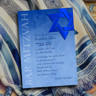 Bar Mitzvah Stylish Blue Star von David Ombre Einladung