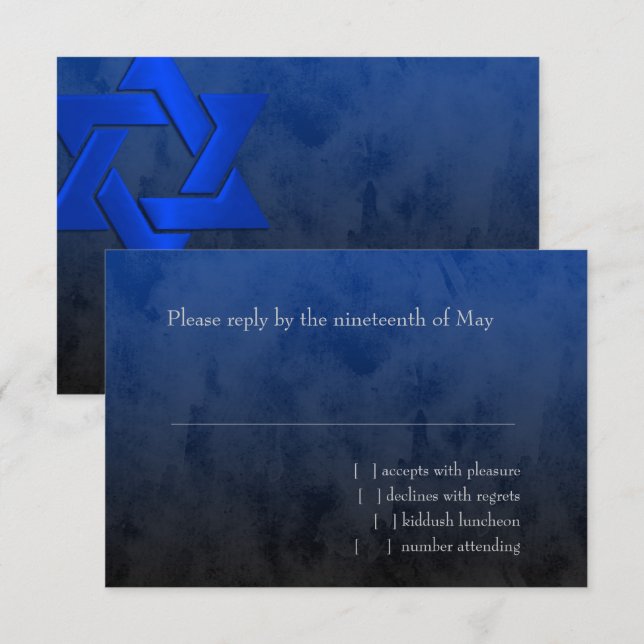 Bar Mitzvah Stylish Blue Star von David Ombre RSVP Karte (Vorne/Hinten)