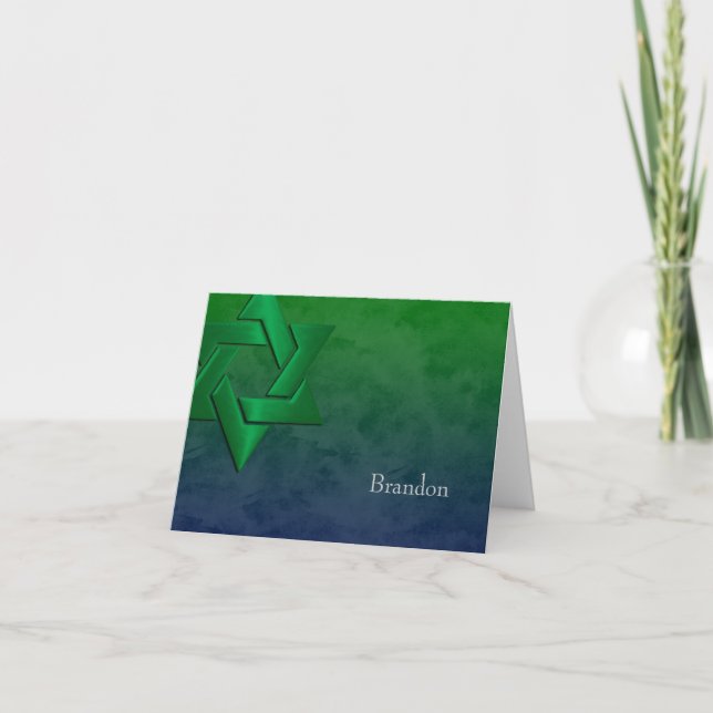 Bar Mitzvah Stylish Green Star von David Ombre (Vorderseite)