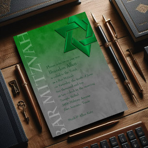 Bar Mitzvah Stylish Green Star von David Ombre Einladung