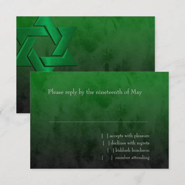 Bar Mitzvah Stylish Green Star von David Ombre RSVP Karte (Vorne/Hinten)