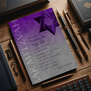 Bar Mitzvah Stylish Lila Star von David Ombre Einladung