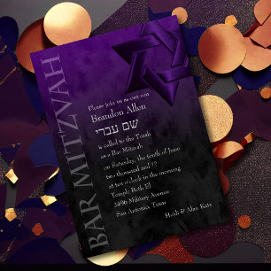 Bar Mitzvah Stylish Lila Star von David Ombre Einladung