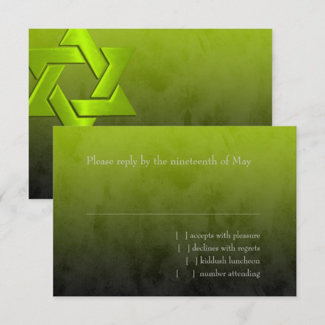 Bar Mitzvah Stylish Lime Green Star von David Ombr RSVP Karte (Vorne/Hinten)