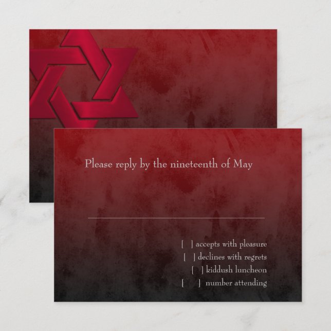 Bar Mitzvah Stylish Red Star von David Ombre RSVP Karte (Vorne/Hinten)