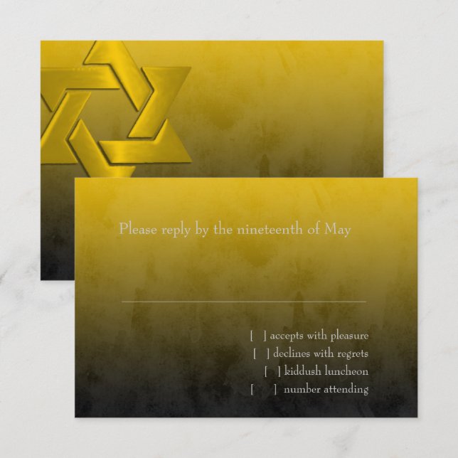 Bar Mitzvah Stylish Yellow Star von David Ombre RSVP Karte (Vorne/Hinten)