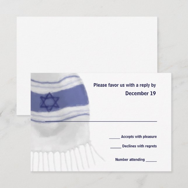 Bar Mitzvah Tallit Reponse Card RSVP Karte (Vorne/Hinten)