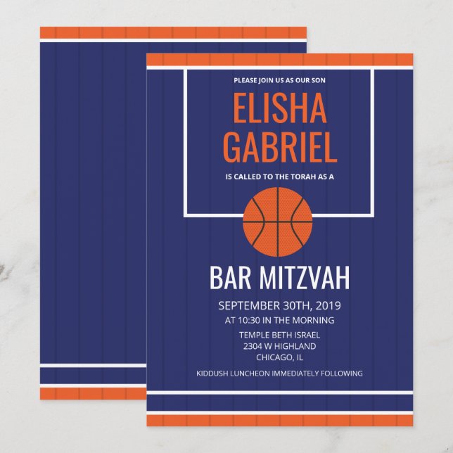 Bar Mitzvah Vintag Basketball Einladung (Vorne/Hinten)