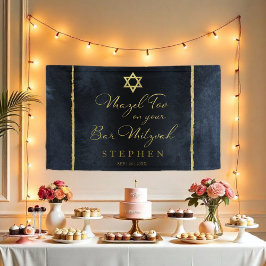 Bar Mitzvah Watercolor Banner Abstrakt Blue Gilded