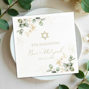 Bar Mitzvah Watercolor Napkins Eukalyptus Gilded Serviette