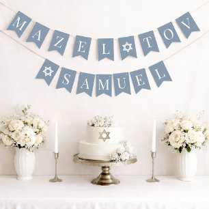 Bar Mitzwa Dusty Blue Mazel Tov 6 Buchstaben Name Wimpelkette