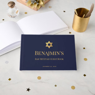 Bar Mitzwa-Hochzeit Navy Blau Falscher Goldener St Gästebuch