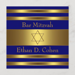 Bar Mizwa Davidstern in Navyblau und Gold Einladung