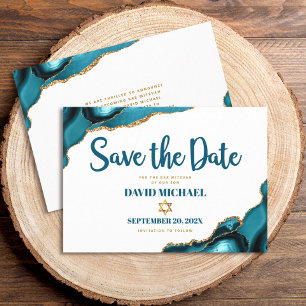 Bar Mizwa Einfache Moderne Türkis Achat Schrift Save The Date