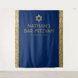 Bar-Mizwa-Foto-Hintergrund Blau Gold Wandteppich