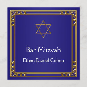 Bar Mizwa in Navyblau mit Gold Einladung