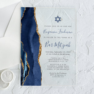 Bar Mizwa in Navyblau mit Goldachat Acryleinladungen