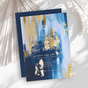 Bar Mizwa in Navyblau und Fauxgoldfolie Einladung