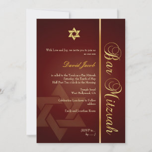 Bar Mizwa / karmesinrot / gold Einladung