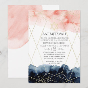 Bar Mizwa mit Navy und Blush-Aquarell-Geometrie Einladung
