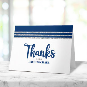 Bar Mizwa Modern Navyblau Silber Tallit Schriftzug Dankeskarte