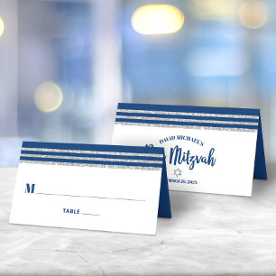 Bar Mizwa Modern Navyblau Silber Tallit Schriftzug Platzkarte