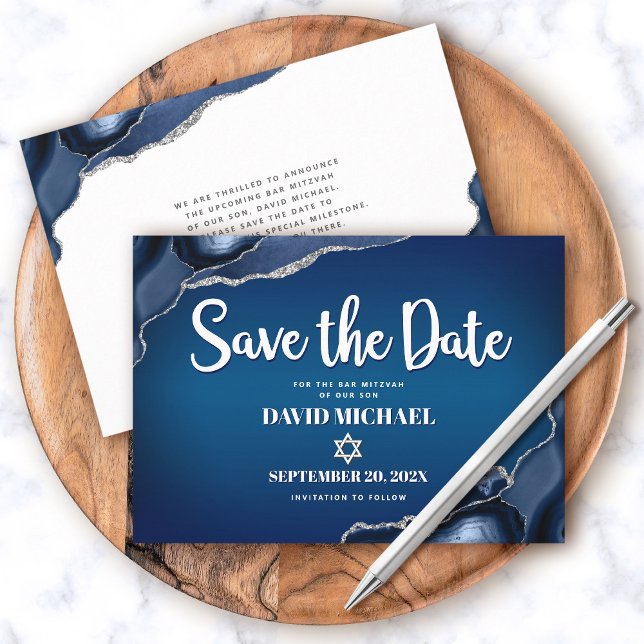 Bar Mizwa Moderne Navy Blau Ombre Achat Schrift Save The Date (Von Creator hochgeladen)