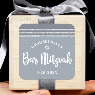 Bar Mizwa Moderner Silbergrauer Tallit Fette Schri Quadratischer Aufkleber