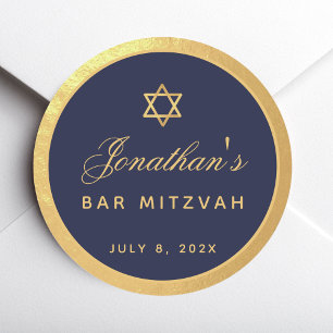 Bar Mizwa Navy Blau Faux Gold Elegantes Skript Runder Aufkleber