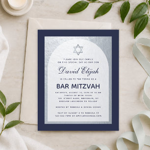 Bar Mizwa Navy Blau Silber Budget Einladung