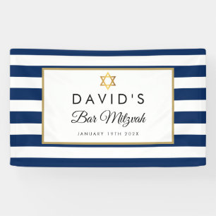Bar Mizwa Navy Blau Weiße Streifen Gold Banner